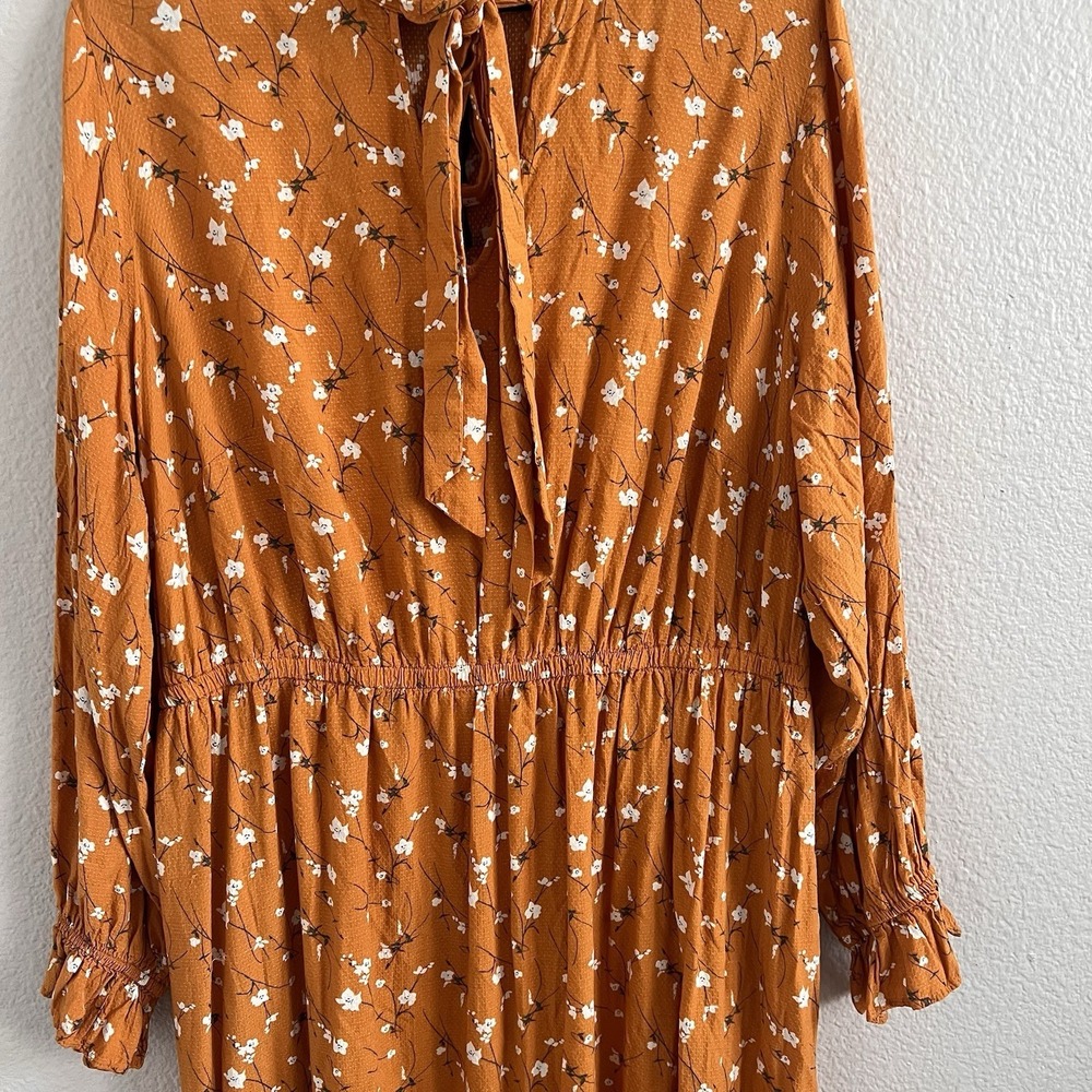 1X XL Floral Maxi Tiered Dress Cottagecore Boho Prairie Bow Ruffles Yellow - Picture 7 of 12